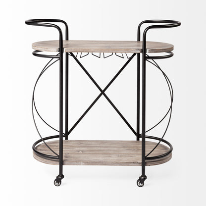 Marlon Black Metal Frame Two Tier Shelves w/Stemware holder Bar Cart