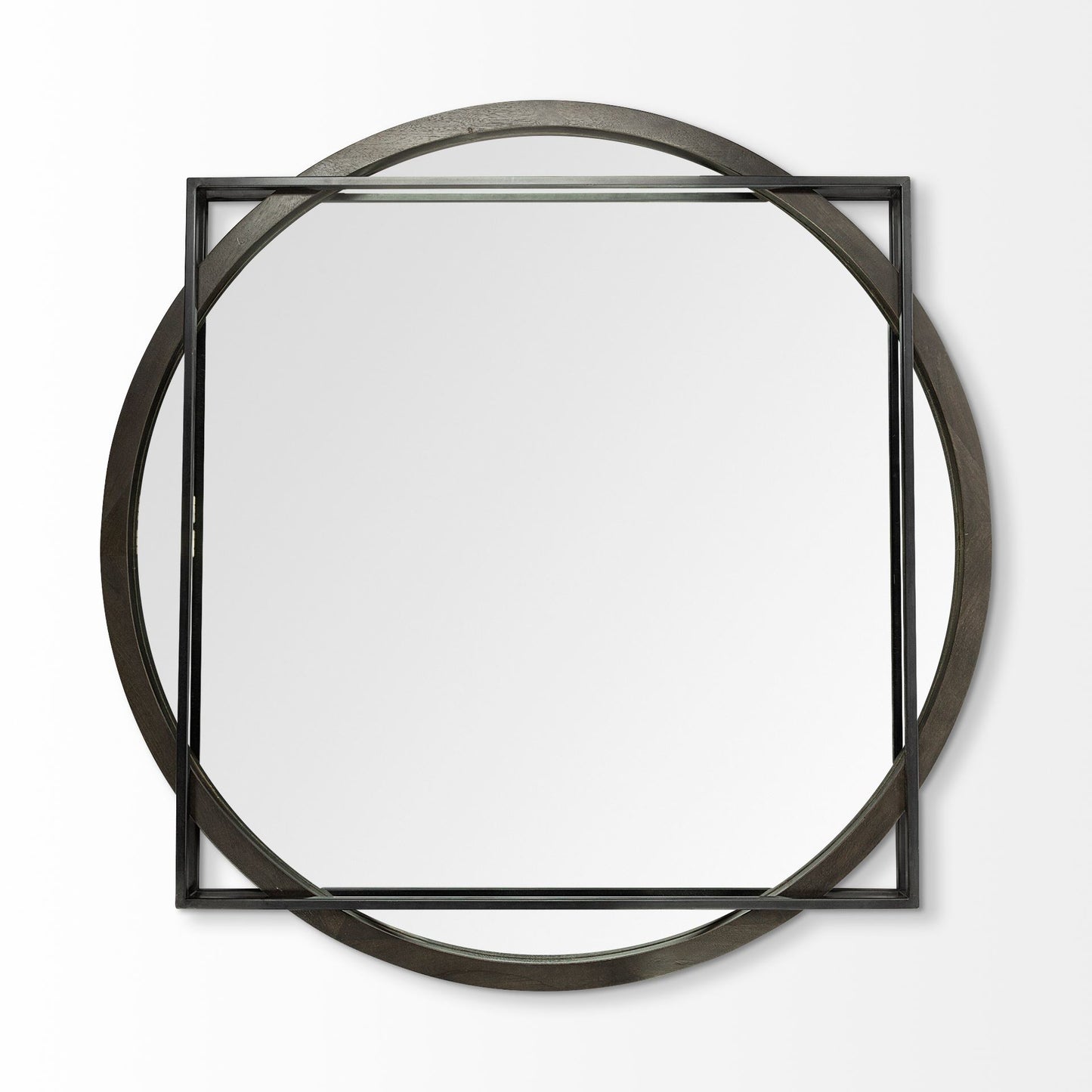 Norbert 46" Round-Square Black Wood/Metal Frame Mirror
