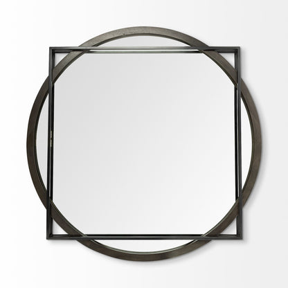 Norbert 46" Round-Square Black Wood/Metal Frame Mirror