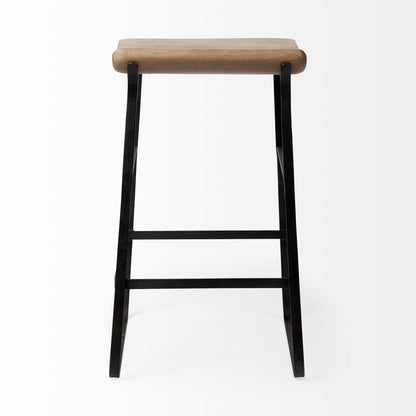Conan 25" Seat Height Brown Wood Seat Black Metal Frame Counter Stool