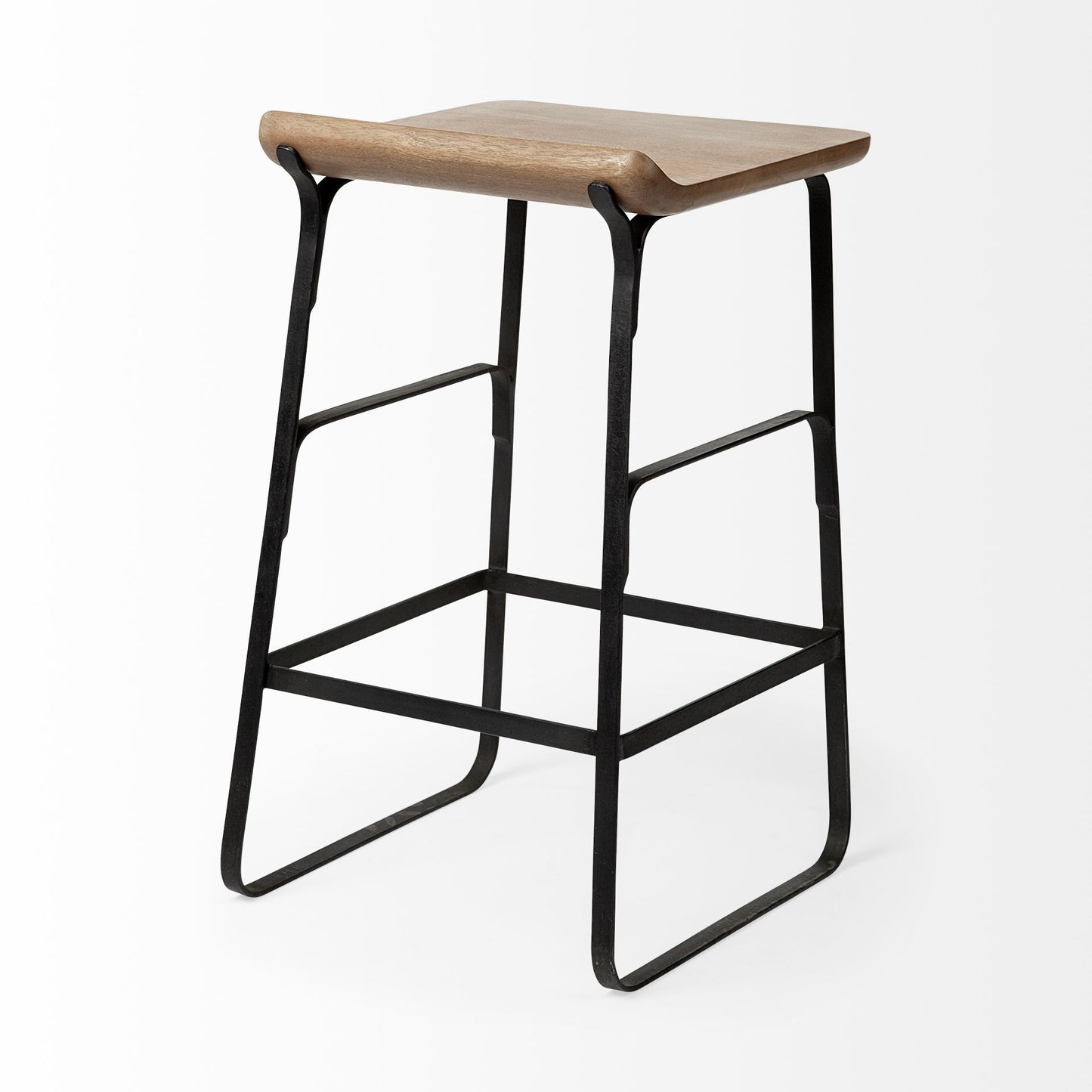 Conan 25" Seat Height Brown Wood Seat Black Metal Frame Counter Stool