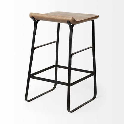 Conan 25" Seat Height Brown Wood Seat Black Metal Frame Counter Stool