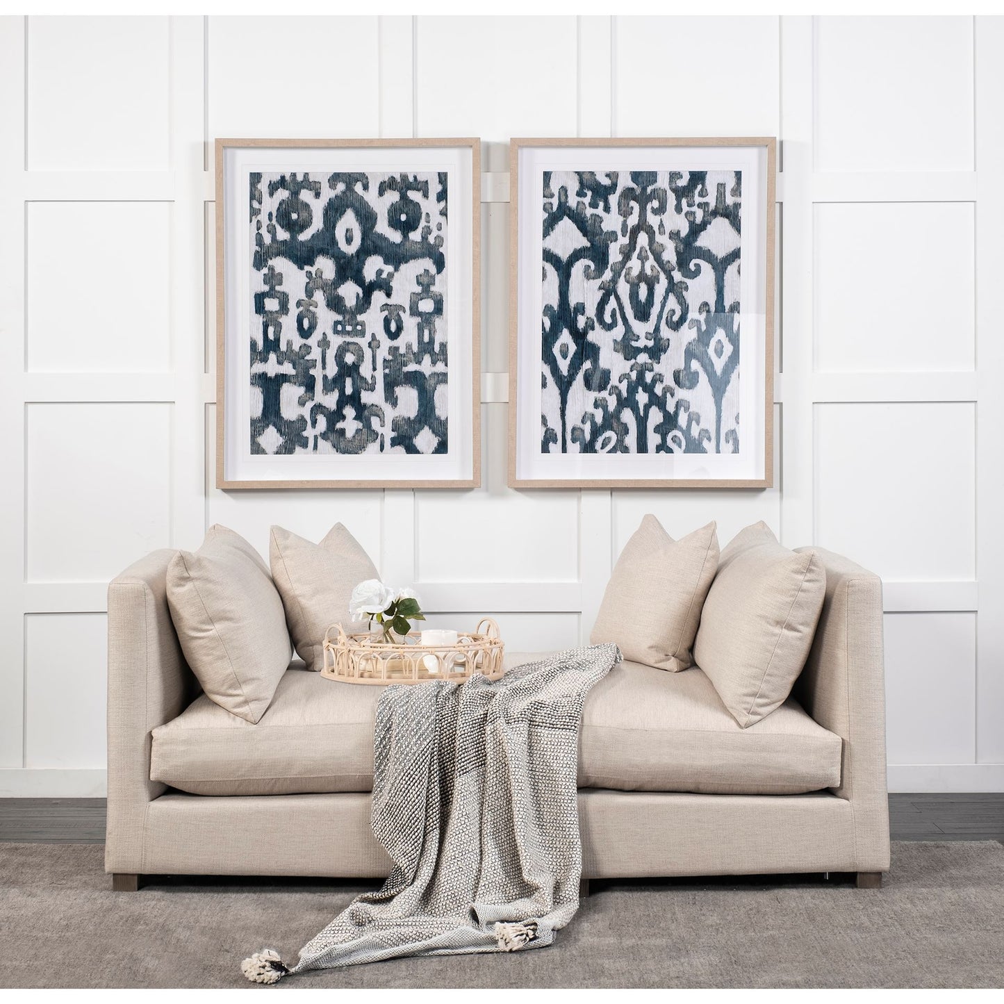 Leona (Set of 2) Natural Wicker Woven Mirrored Base Nesting Trays