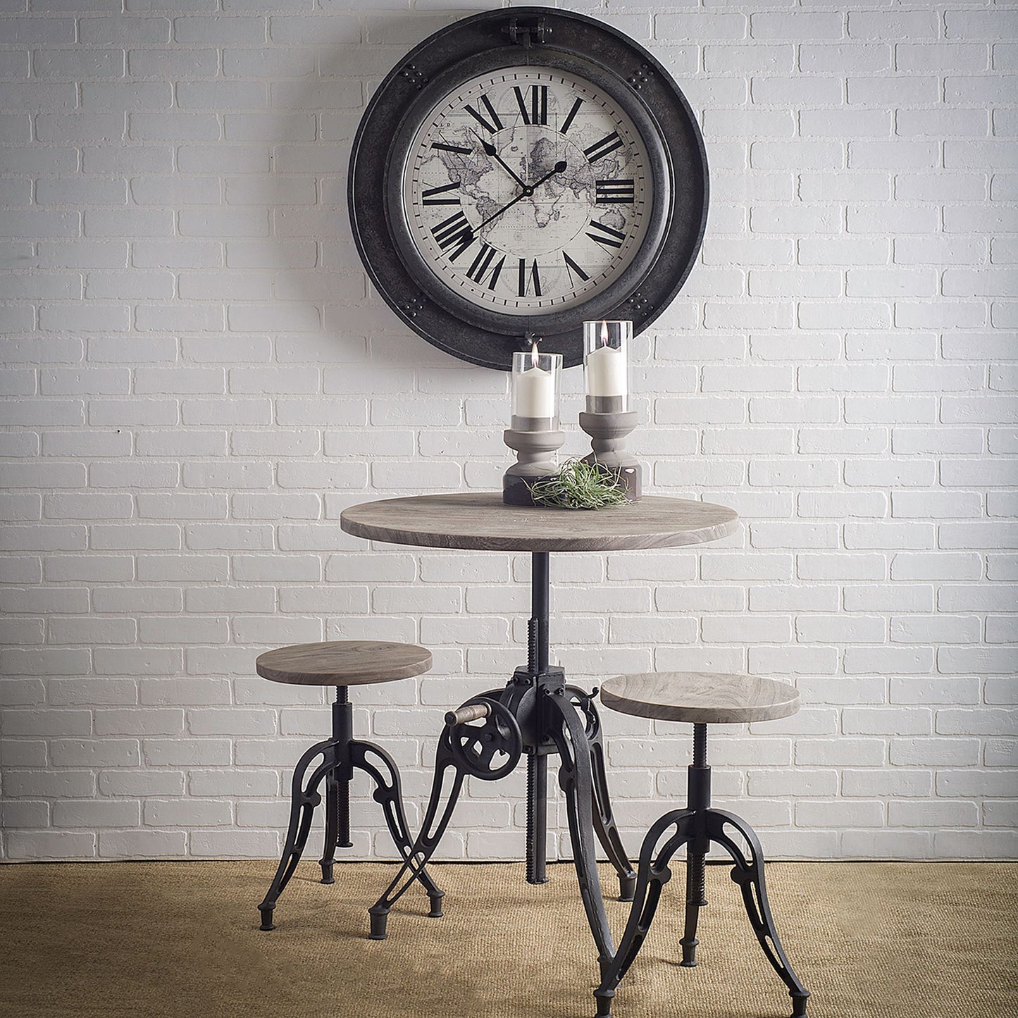 Emslie I 19"-25" Brown Wood Seat Black Metal Frame Stool