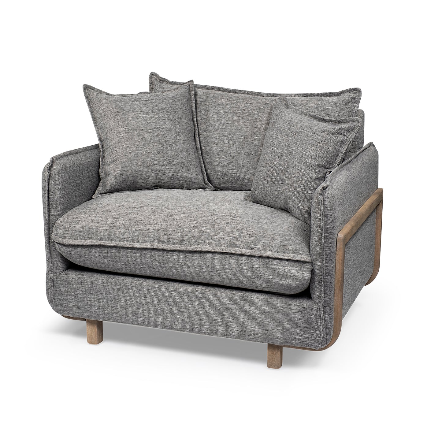 Roy II Castlerock Gray Upholstered and Brown Wood Frame Arm Chair
