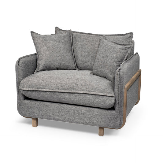 Roy II Castlerock Gray Upholstered and Brown Wood Frame Arm Chair