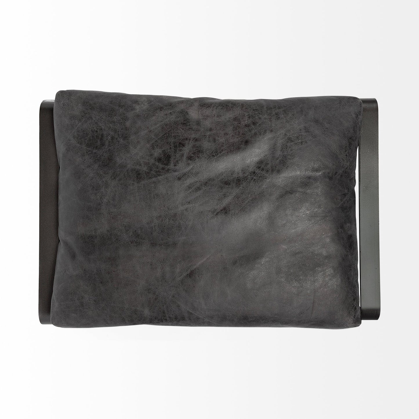 Hornet II 14"H Black Leather Black Metal Base Ottoman