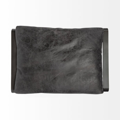 Hornet II 14"H Black Leather Black Metal Base Ottoman