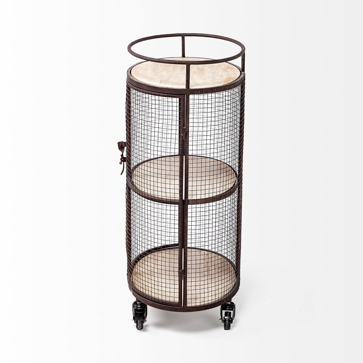 Saluti II Black Metal Frame cage w/three wood shelves oval Bar Cart