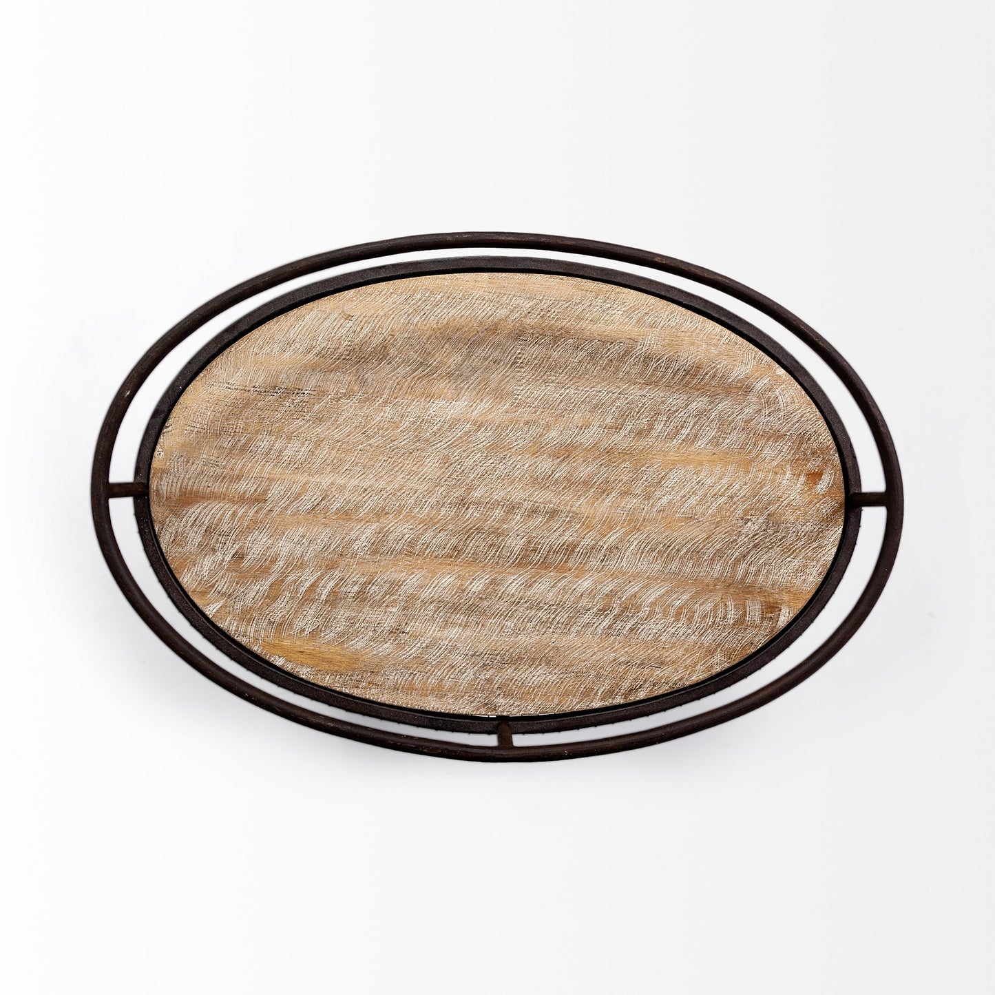 Saluti II Black Metal Frame cage w/three wood shelves oval Bar Cart