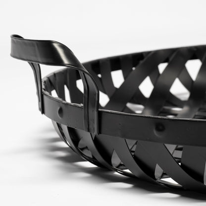 Lito (Set of 2) Black Woven Metal Round Serving Trays