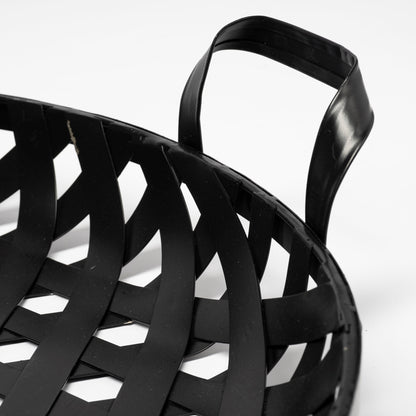Lito (Set of 2) Black Woven Metal Round Serving Trays