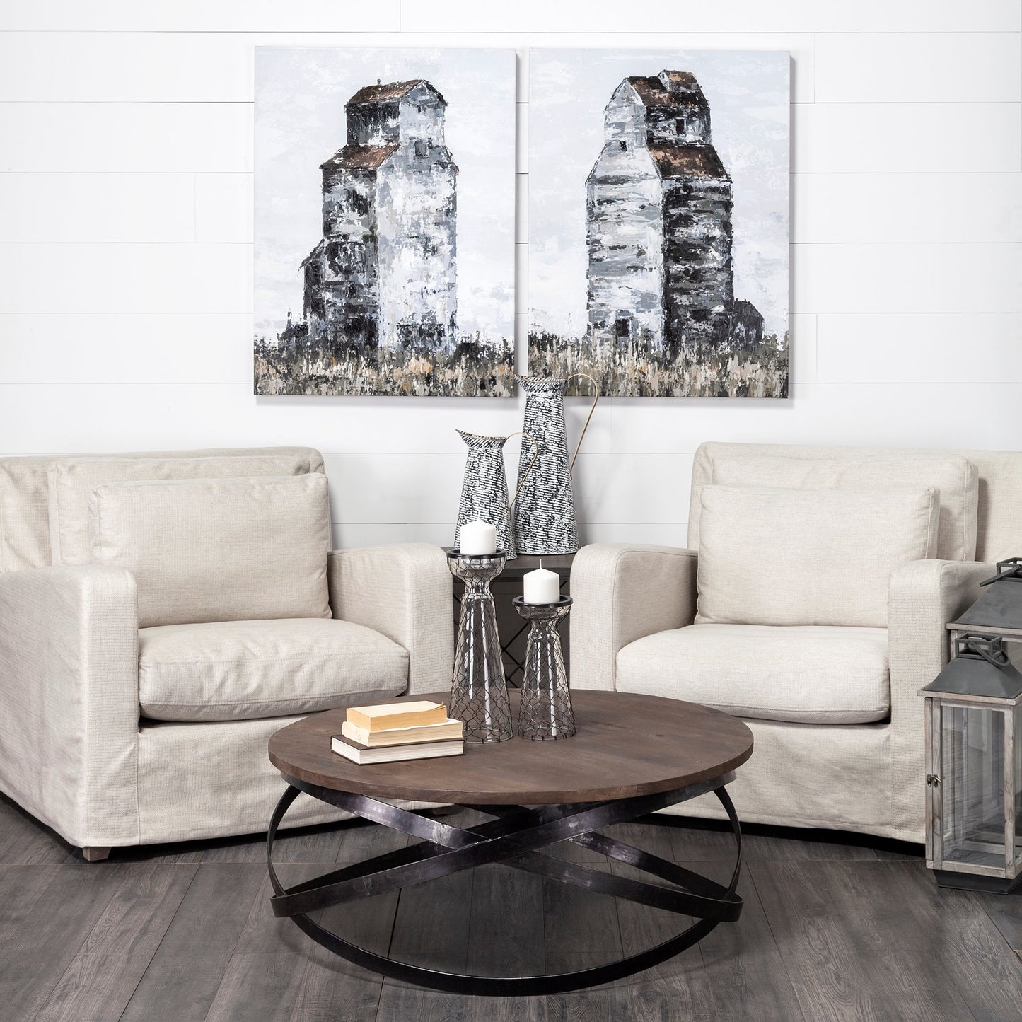 Triumph 40" Round Brown Solid Wood Top Black Metal Base Coffee Table