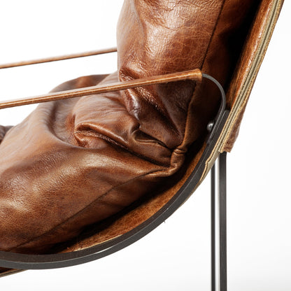 Hornet I 27.0L x 35.0W x 36.0H Brown Leather Unibody Seat w/ Black Metal Frame Accent Chair