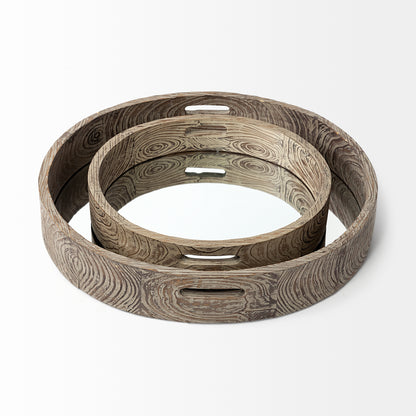 Whittier Small 20L x 20W Brown Wooden Mirrored Base Tray