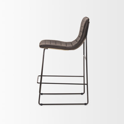 Meritt 37"H Black Faux-Leather Seat W/ Black Metal Frame Stool