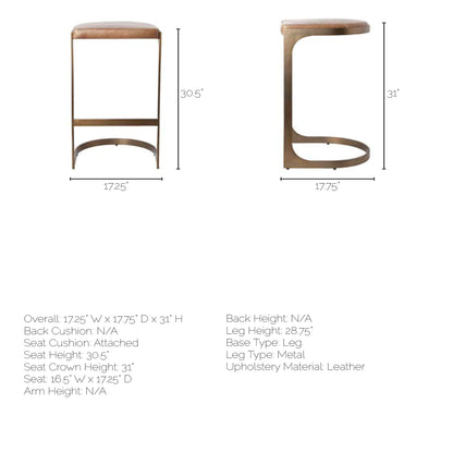 Tyson 31" Seat Height Brown Leather Seat Black Metal Frame Stool