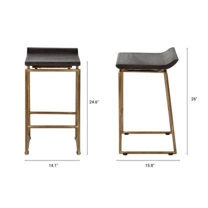 Givens 24.25"H Seat Height Brown Wood Seat Gold Metal Frame Stool