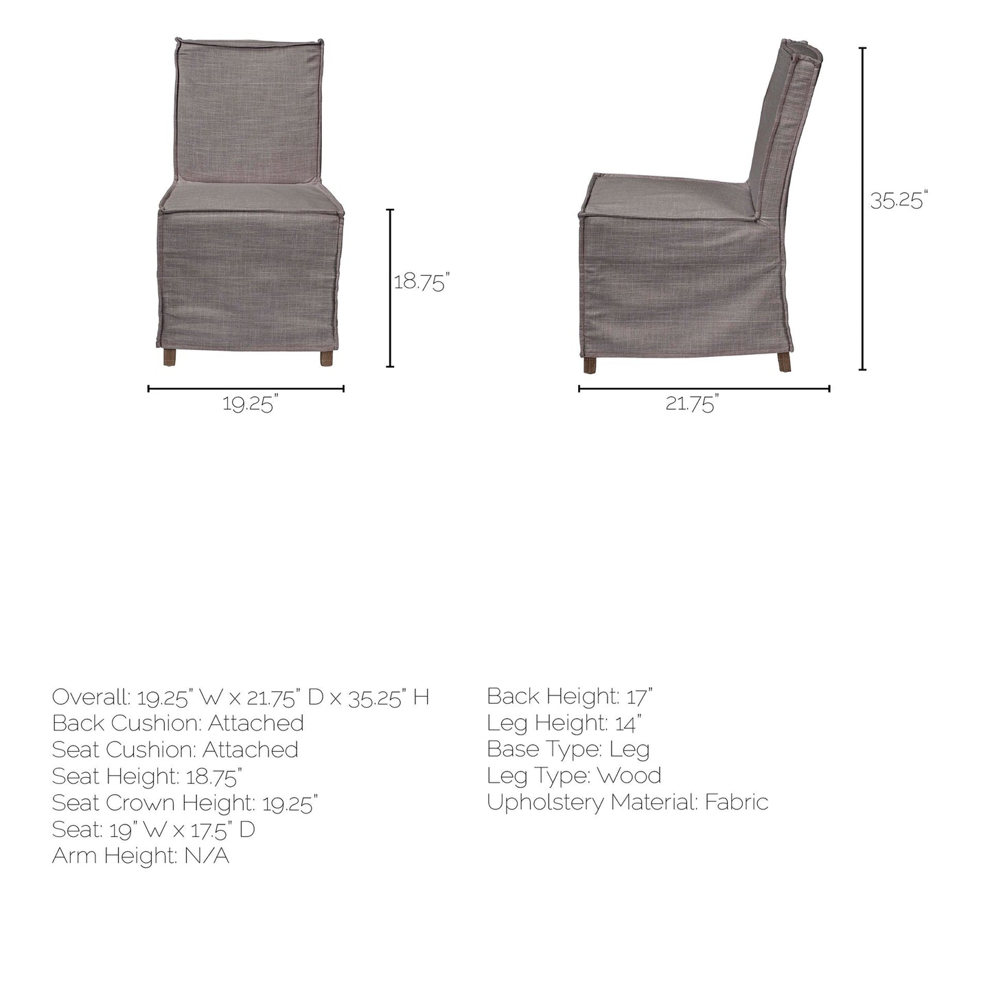Elbert I Grey Fabric Slip-Cover Brown Wooden Base Dining Chair