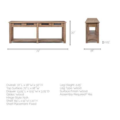 Harrelson III 72L x 18W Brown Wood 4 Drawer Console Table