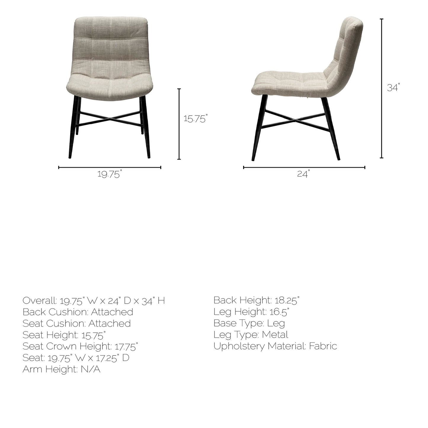 Barrow I Beige Fabric Wrap Black Metal Frame Dining Chair