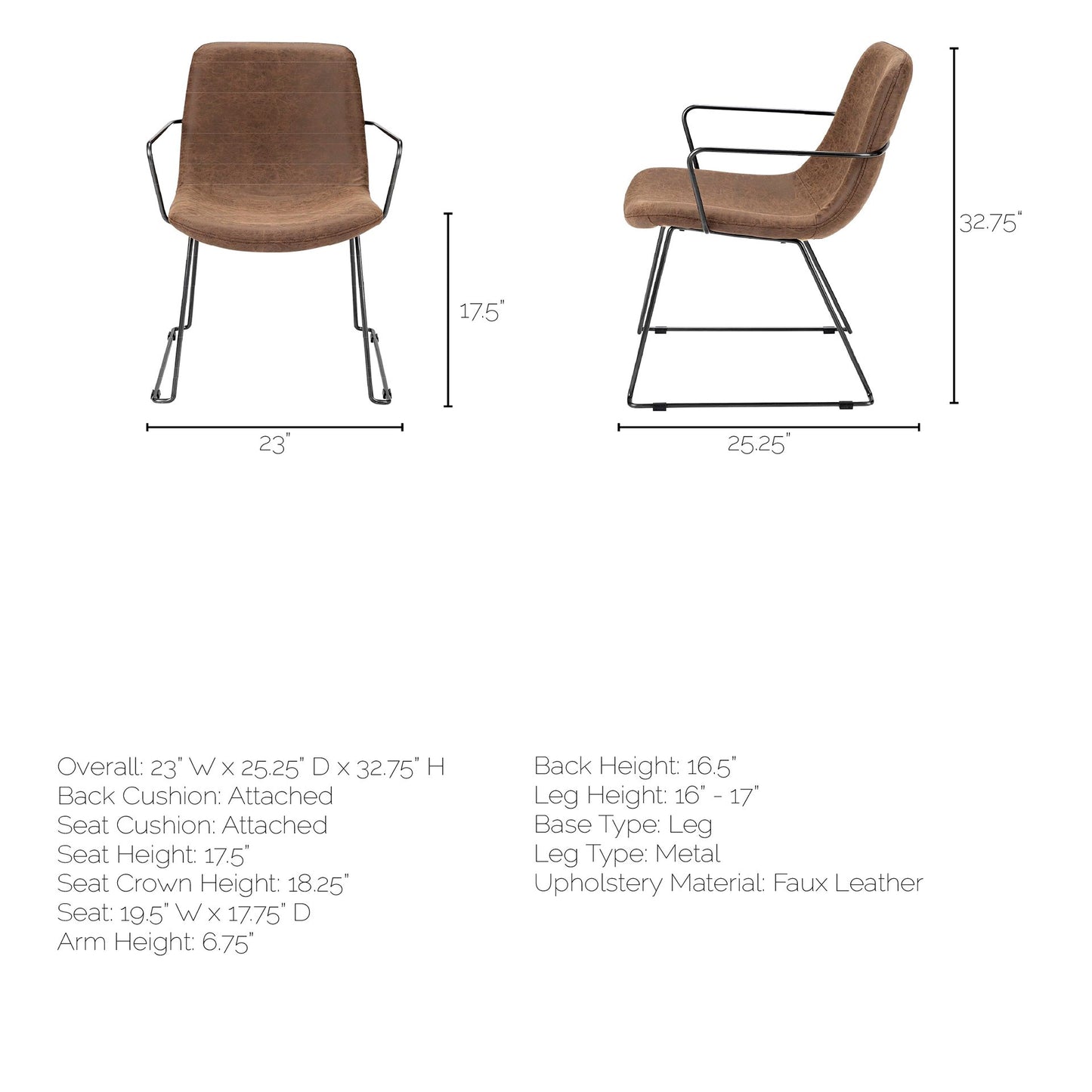 Sawyer II Brown Faux-Leather Seat Black Iron Frame Dining Chair