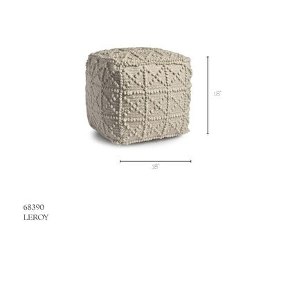 Leroy Square Cream Wool Pouf w/ Popcorn Detail