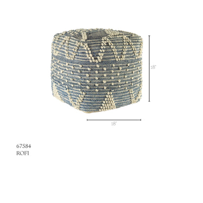 Rofi Blue Denim and Cream Cotton Stitched Square Pouf