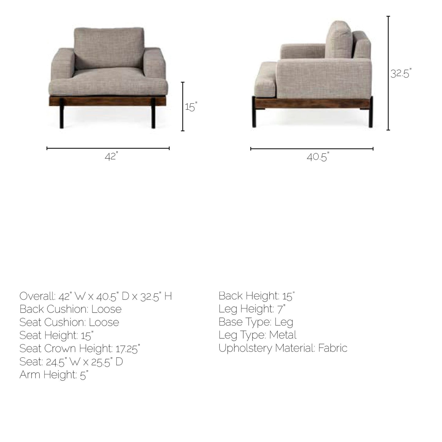 Colburne I Gray Fabric W/ Wood and Iron Frame Accent Chair
