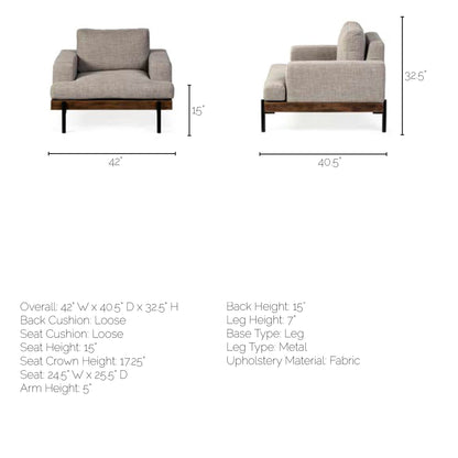 Colburne I Gray Fabric W/ Wood and Iron Frame Accent Chair