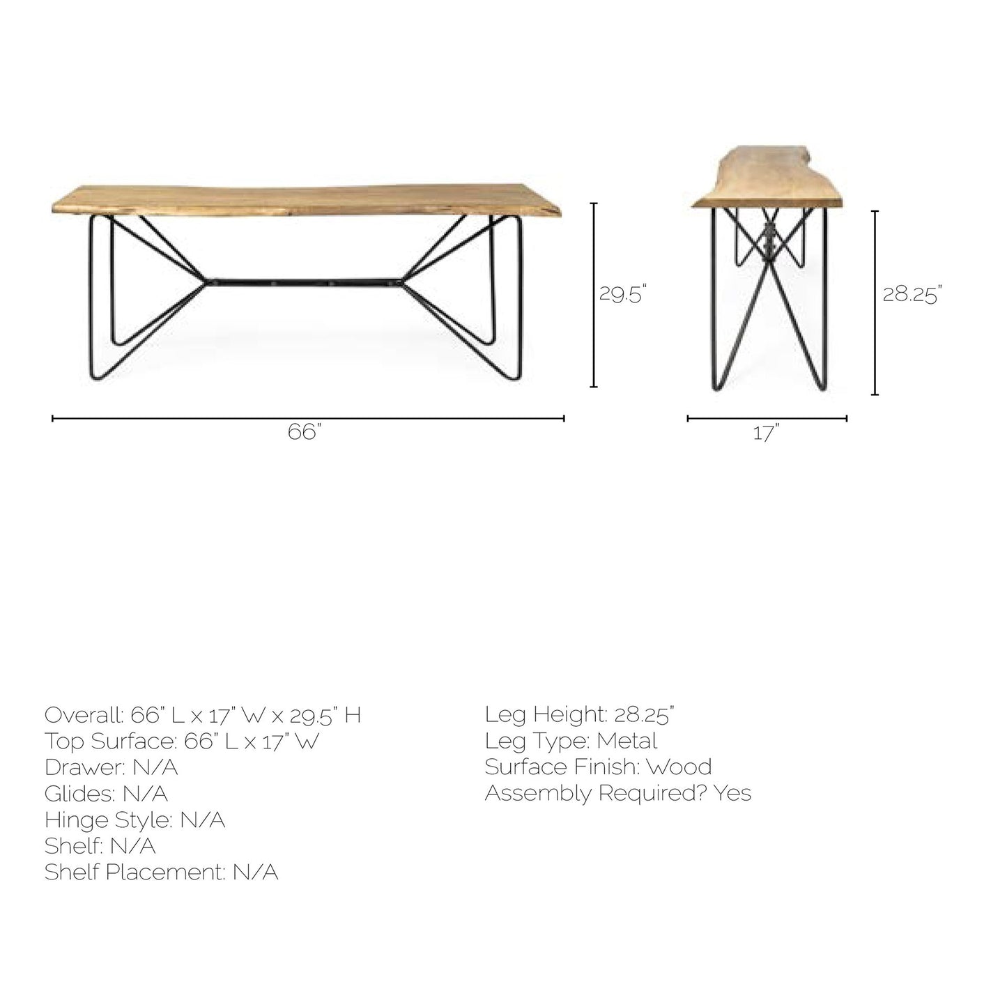 Papillion I 66L x 16W Blonde Wood and Iron Console Table