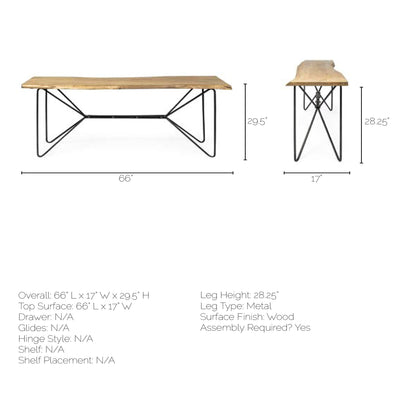 Papillion I 66L x 16W Blonde Wood and Iron Console Table