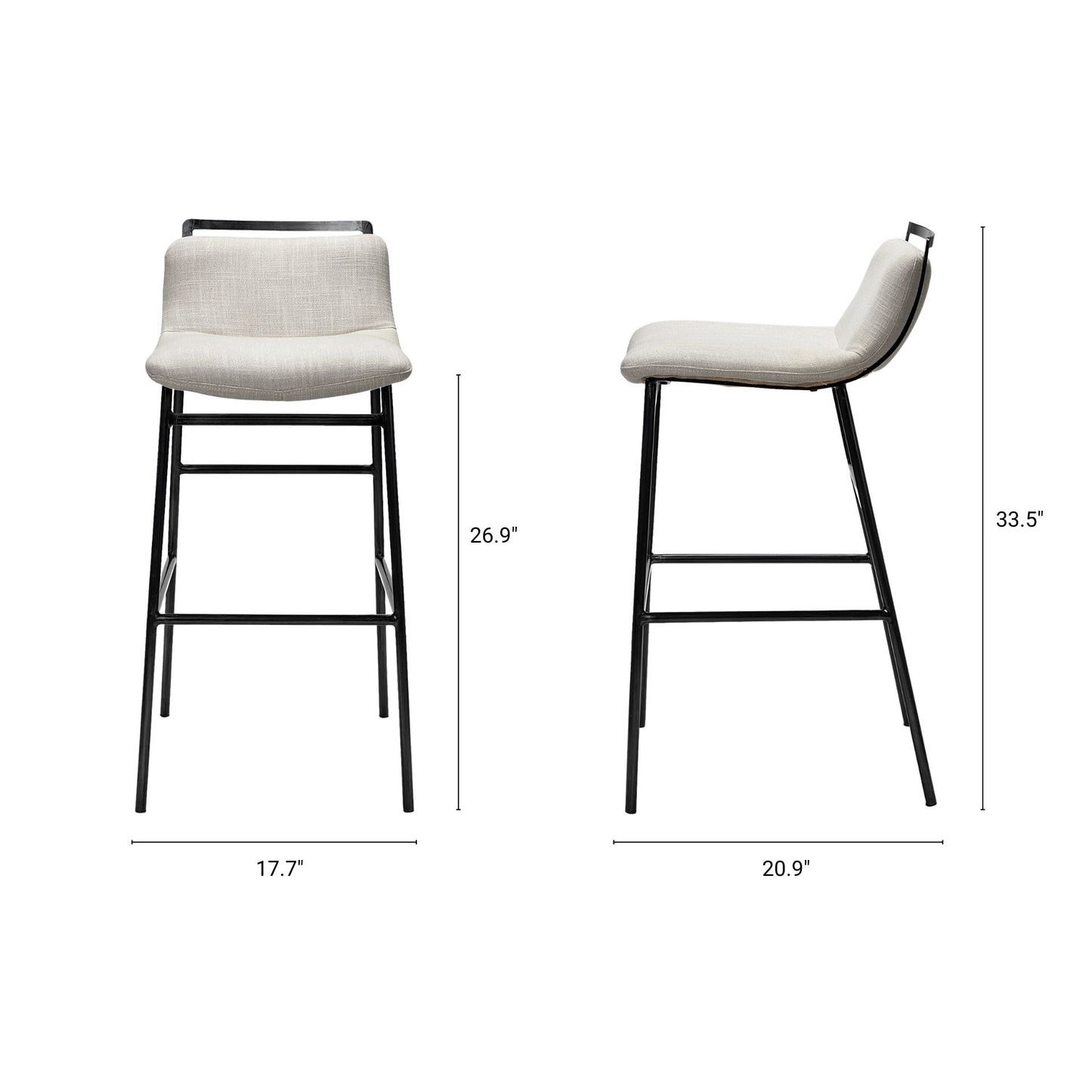 Kavalan 33.5" Total Height Beige Upholstered Seat Gray Metal Frame Counter Stool