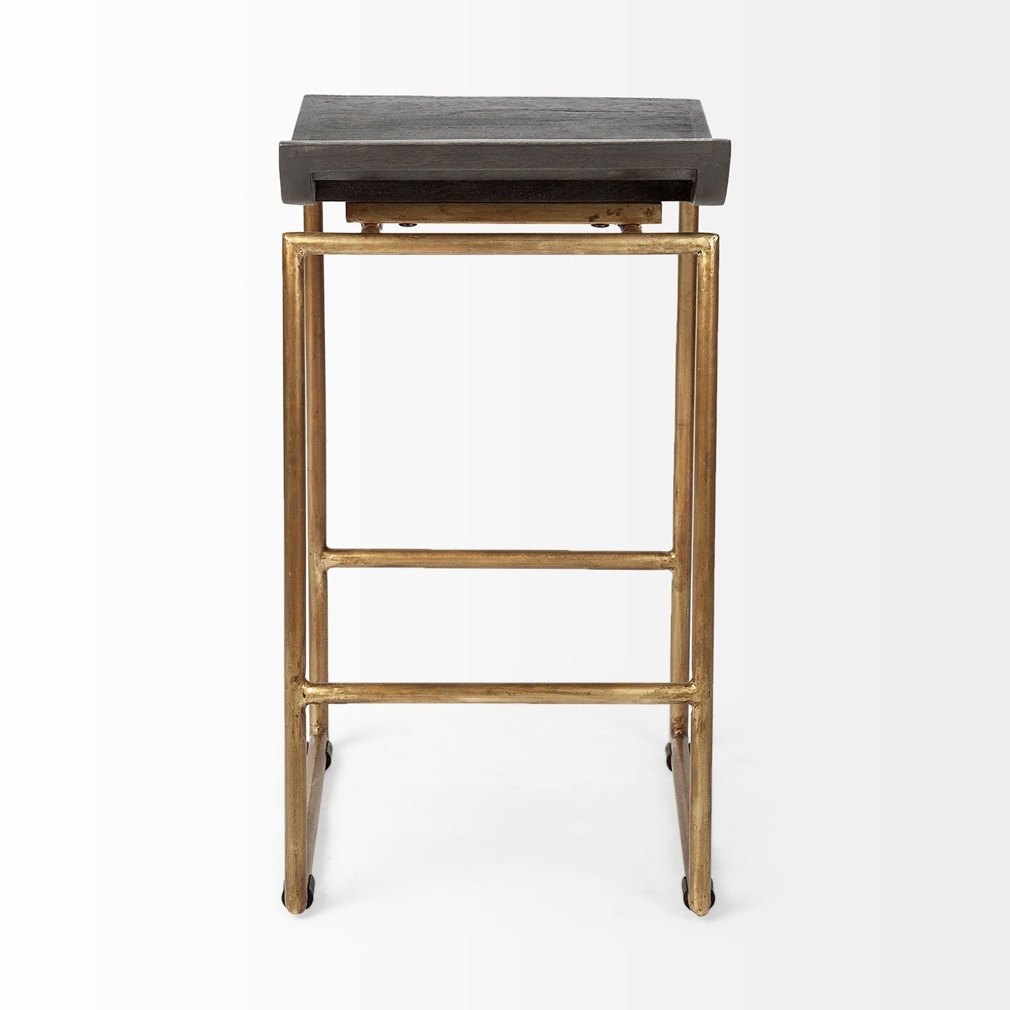 Givens 24.25"H Seat Height Brown Wood Seat Gold Metal Frame Stool