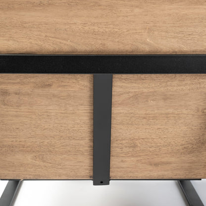 Stamford Black Genuine Leather Seat w/ Wood Back, Metal Frame Accent Chair