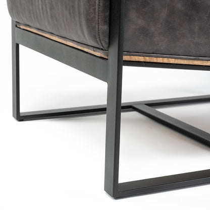 Stamford Black Genuine Leather Seat w/ Wood Back, Metal Frame Accent Chair