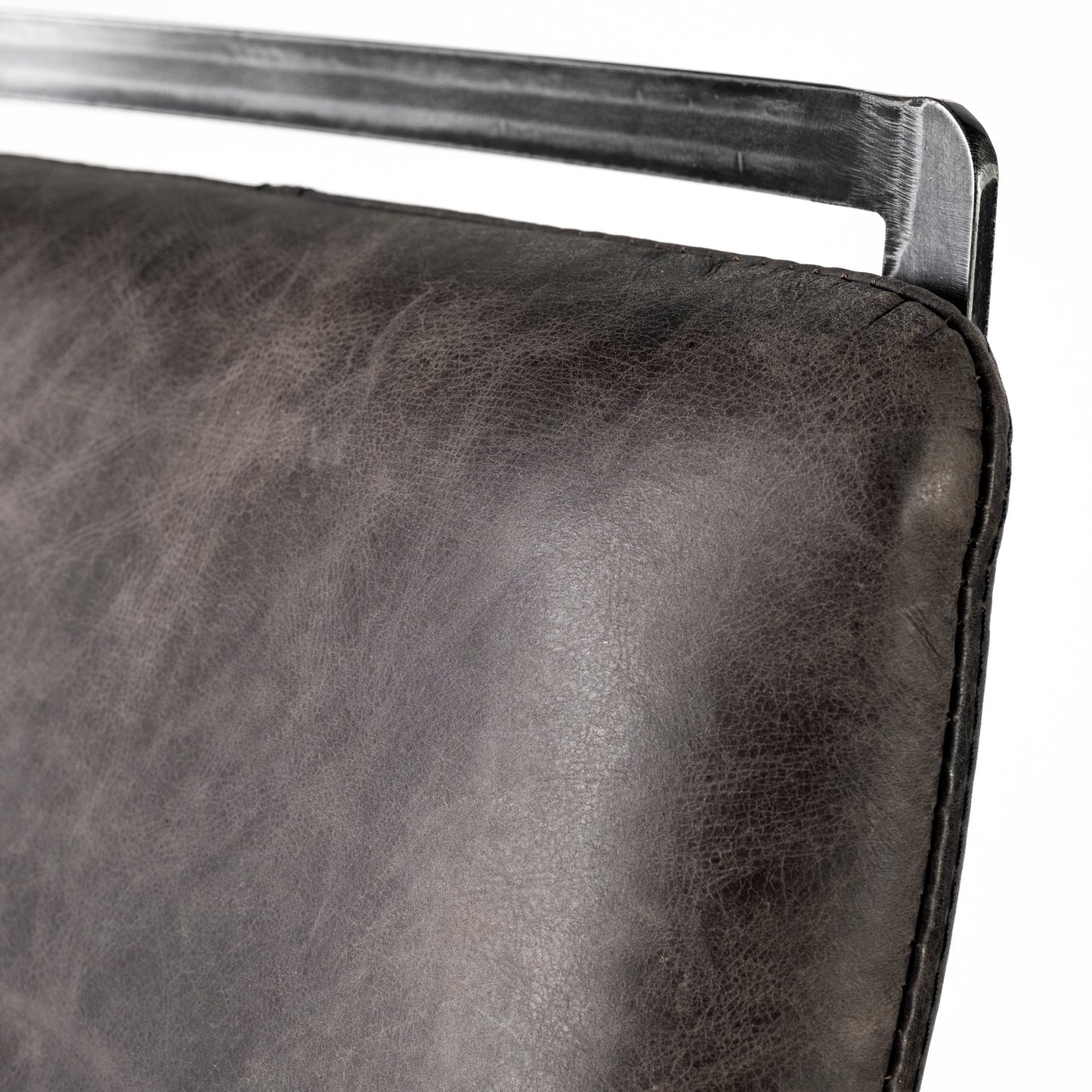 Kavalan 33.5" Total Height Ebony Leather Seat Black Metal Frame Counter Stool