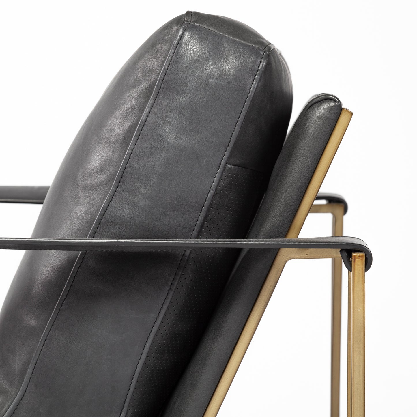 Watson Black Leather Wrap Gold Metal Frame Accent Chair