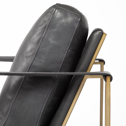 Watson Black Leather Wrap Gold Metal Frame Accent Chair