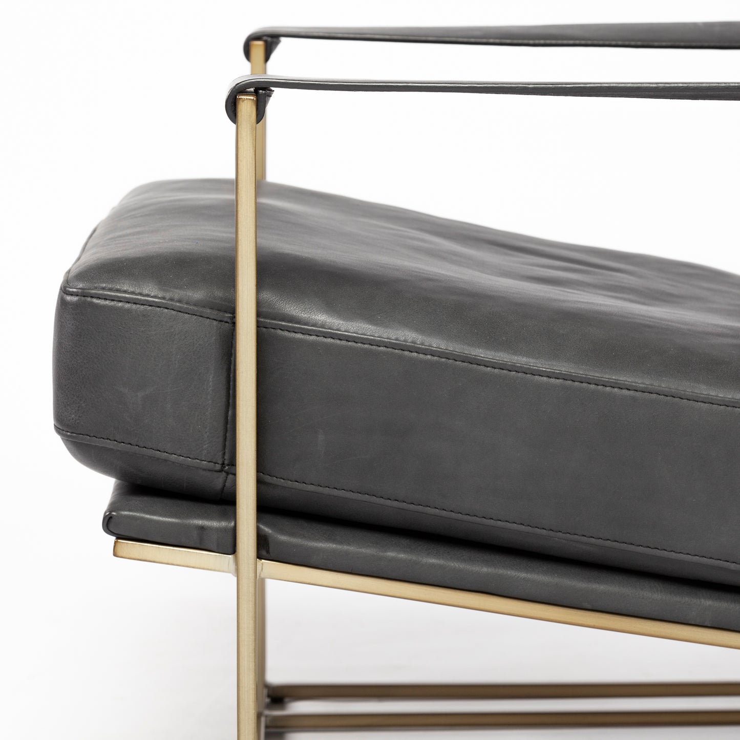 Watson Black Leather Wrap Gold Metal Frame Accent Chair