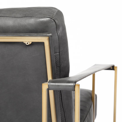 Watson Black Leather Wrap Gold Metal Frame Accent Chair