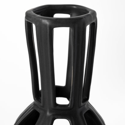 Brunel Small Black Drum-Shaped Ceramic Vase