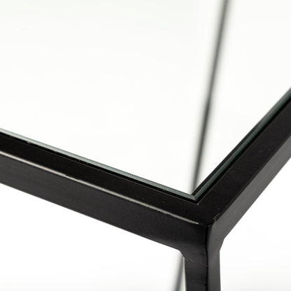 Arya (Set of 2) 24L x 10W Black Rectangular Glass Top Iron Frame Accent Table