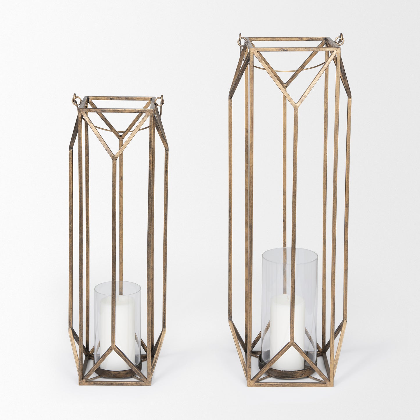 Ivy Small Gold Metal Geometric Cage Candle Holder Lantern