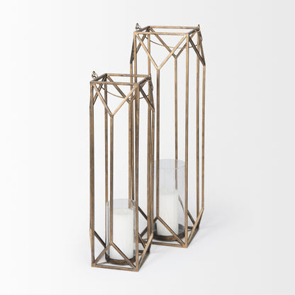 Ivy Small Gold Metal Geometric Cage Candle Holder Lantern