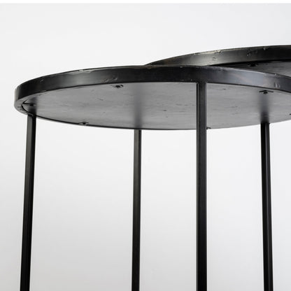 Chakra 19.7" Set of Two Round Dark Wood Top Black Frame Accent Tables