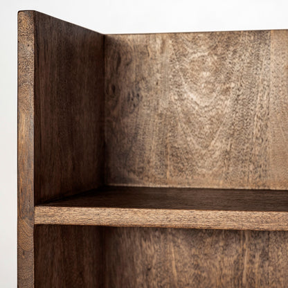 Glenn V 56L x 17W Dark Brown Wood w/ Cream Fabric Seat, 3 Drawers Hall Tree