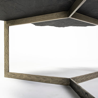 Shale 37" Irregular Live-Edge Black Slate w/Flat Iron Base Coffee Table