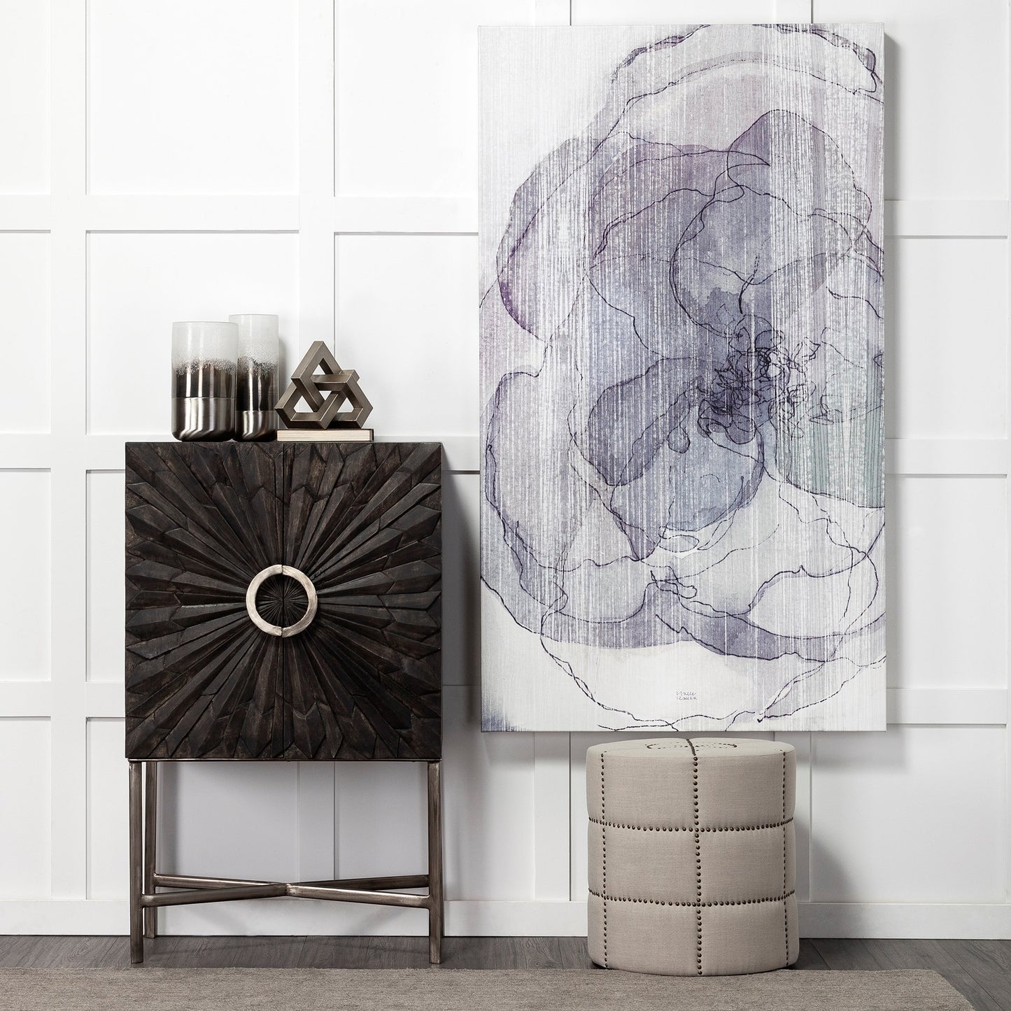 Baltic I Tall White Brushed Silver Metal Bottom Glass Vase