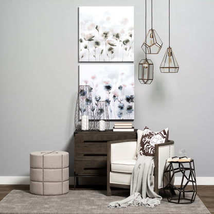 Beacon 20.5"H Cream Fabric w/ Metal Tacks Round Ottoman